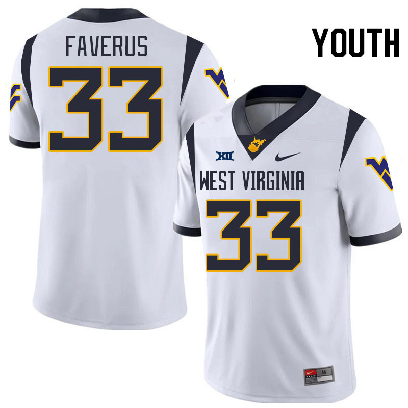 Youth #33 Jairo Faverus West Virginia Mountaineers College 2024 New Uniforms Football Jerseys Stitch